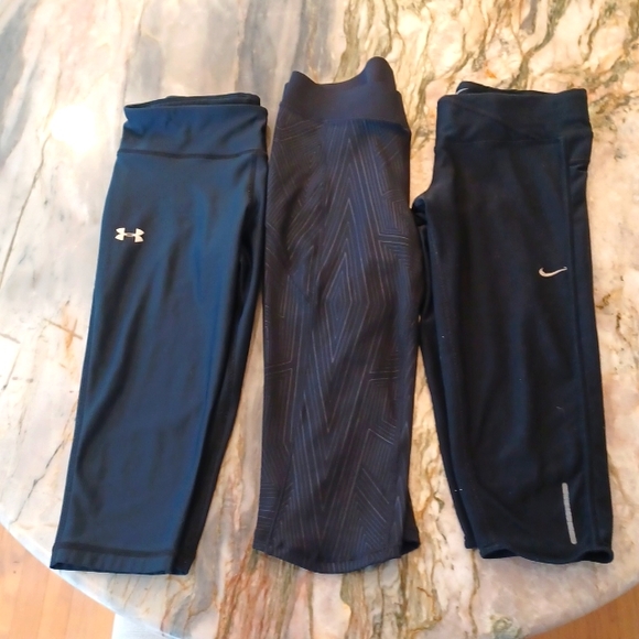 see description Pants - 3 Pair Workout Tights, Under Armour sz Sm,  Ivy Park sz Med, Nike sz Med